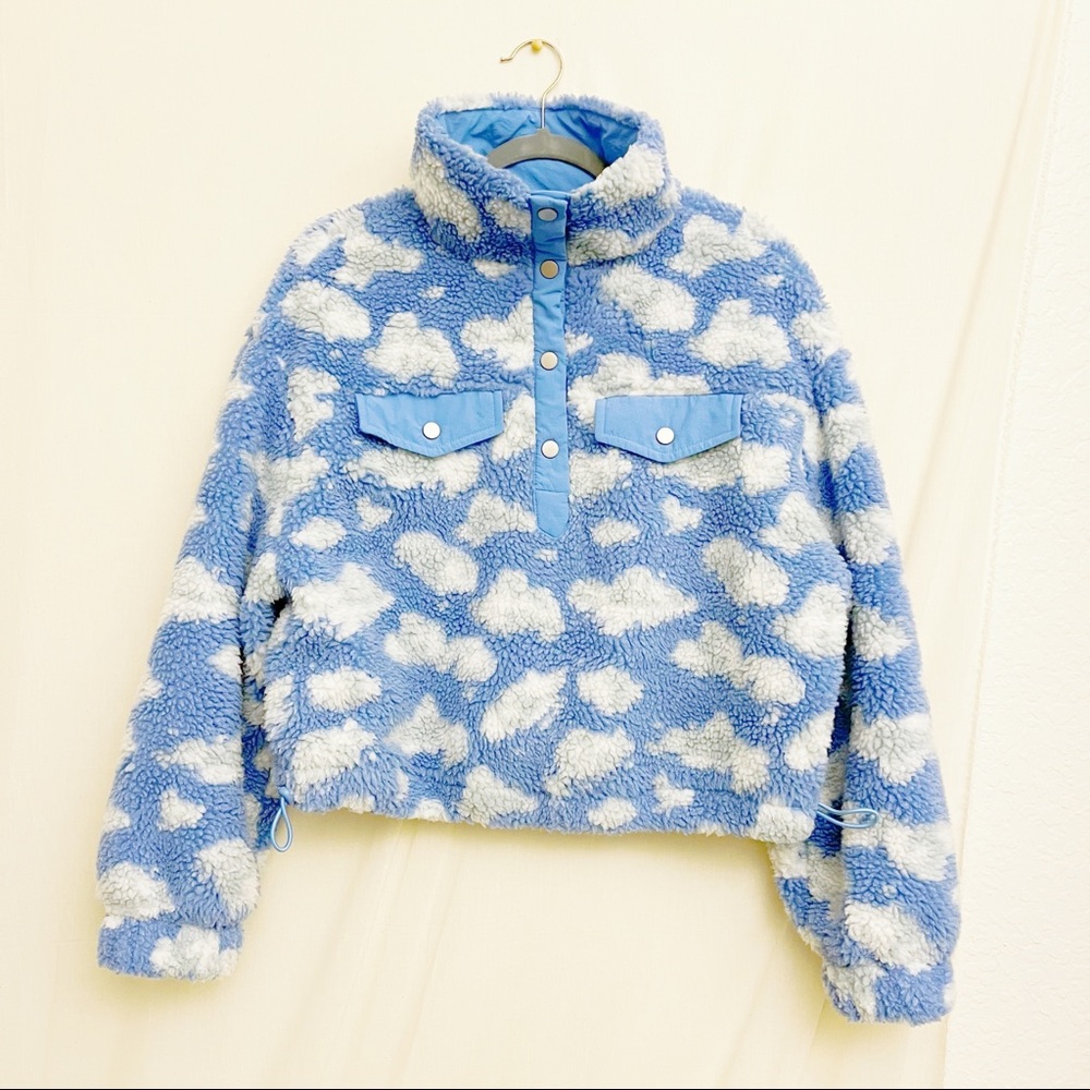Urban Outfitters Blue and White Cloud Nine Sherpa Popover Jacket - Picture 2 of 8